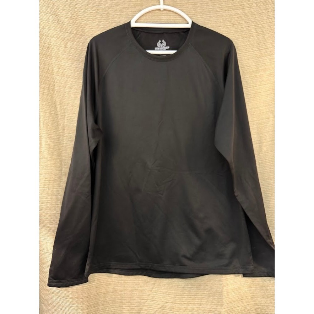 Realtree Mens Black Performance Long Sleeve Shirt Raglan Crew Neck Size L 42-44